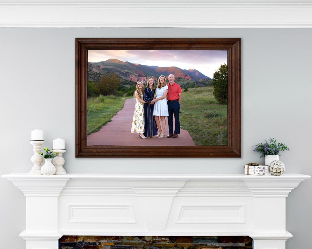Family portrait over fireplace